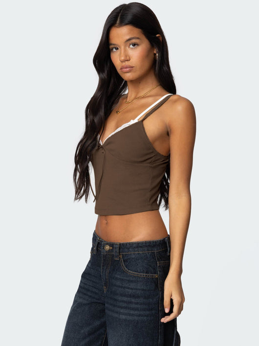 Blusa Elegante Lazo Contraste de Colores con Encaje Falsa Dos Piezas - Image 48
