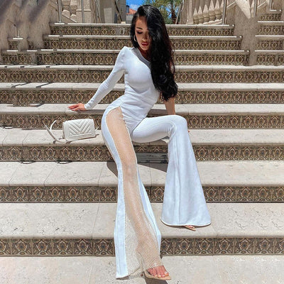 Pantalones Ajustados de Cintura Alta con Detalles de Diamantes y Malla - Image 8