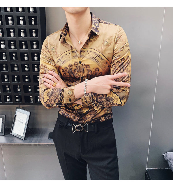 Camisa Slim Coreana de Manga Larga
