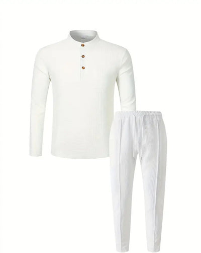Conjunto Casual de Pantalón y Camiseta Henley Texturizada de Manga Larga para Hombre - Image 26