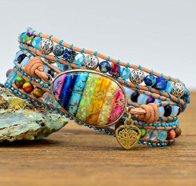 Pulsera de Cuero con Chakras del Emperador - Brazalete Bohemio de Amistad - Image 6