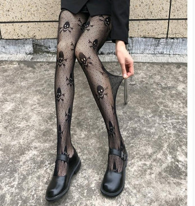 Medias de Malla Negra con Calavera para Mujer - Calcetines Halloween Fishnet - Image 10