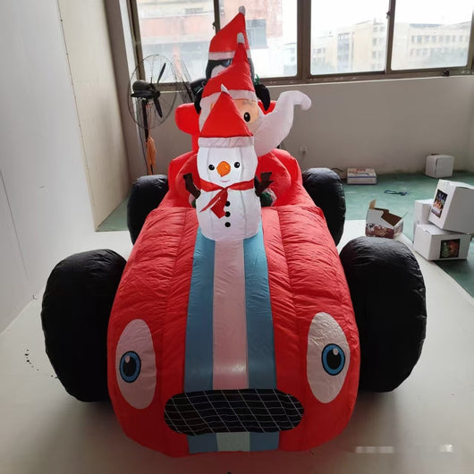 Inflable Navideño Anciano en Auto de Carrera con Pingüino - Image 6