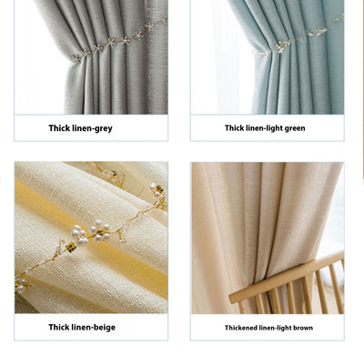White translucent thickened sunscreen curtain made of hemp yarn with grommet top, hanging in a modern window. - Image 18