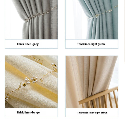 White translucent thickened sunscreen curtain made of hemp yarn with grommet top, hanging in a modern window. - Image 18