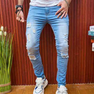 Jeans Slim Fit Rotos de Verano para Hombre con Stretch - Image 5