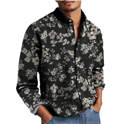 Camisa Casual Retro Estampada de Manga Larga para Hombre - Image 5