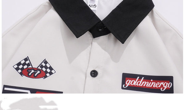 Camisa Casual Americana con Contraste de Manga Corta para Hombre