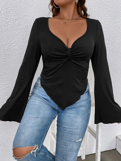 Blusa de Punto Ajustada con Dobladillo Irregular y Mangas Acampanadas - Image 12