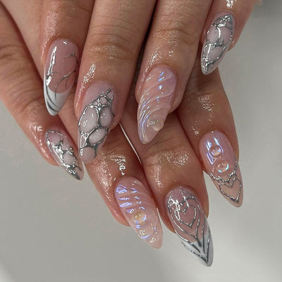 Uñas Postizas 3D con Relieve de Cristales - Diseño Sofisticado - Image 24
