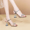 Sandalias de Cuero con Strass y Tiras Transparentes