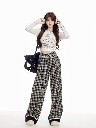 Pantalón Cuadros Mujer Cintura Alta Recto Holgado - Image 22