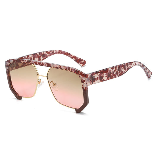 Black frame large rim hip hop sunglasses with gradient purple lenses and a gold-tone double bridge. - Image 10