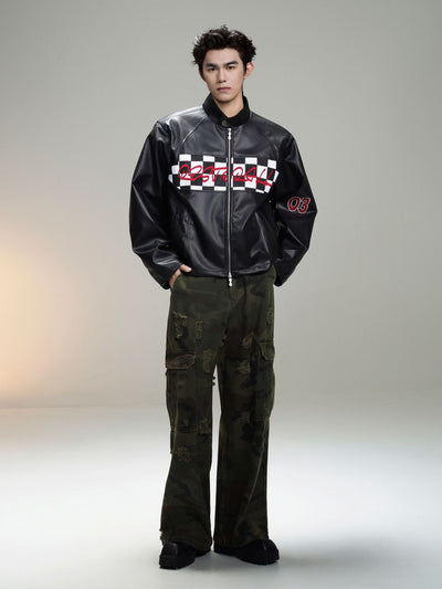 Chaqueta de Cuero Estilo Retro Americano con Detalles de Tartán - Image 35