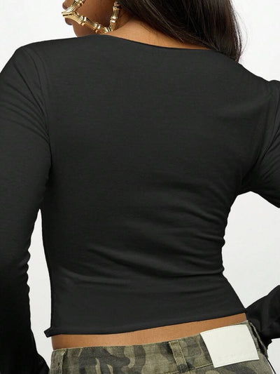 Blusa Estampada Ajustada de Cuello en U y Manga Corta - Image 14