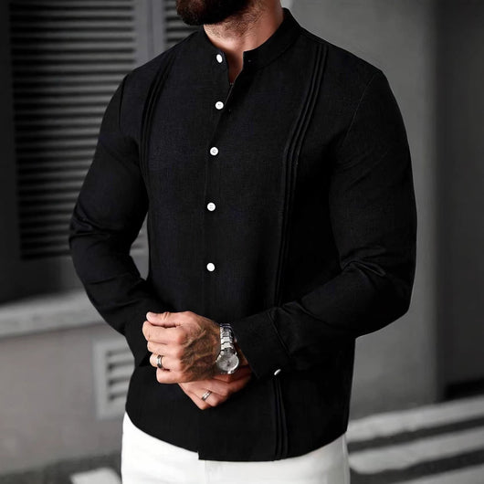 Camisa Manga Larga Cuello Mao Entallada Hombre - Image 3