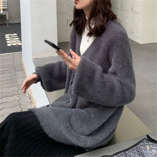 Abrigo Sweater de Piel de Visón Artificial Estilo Coreano para Mujer - Image 30