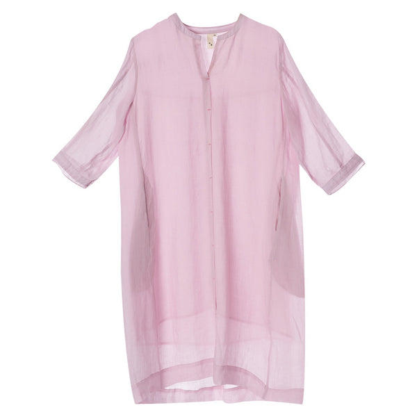 Blusa Camisera Suelta de Algodón y Lino con Manga 3/4 para Mujer