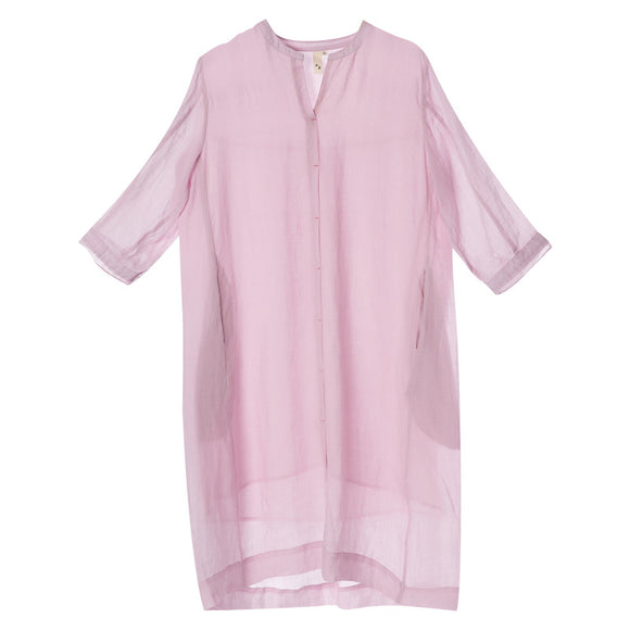 Blusa Camisera Suelta de Algodón y Lino con Manga 3/4 para Mujer