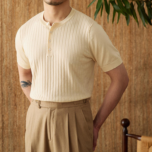 Camiseta de Manga Corta Tencel Algodón con Rayas Hundidas para Hombre - Image 2