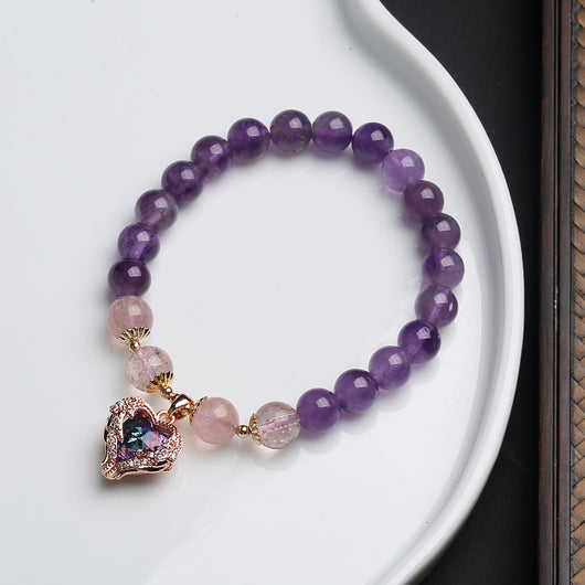Pulsera de Cristal Amatista y Cuarzo Rosa - Corazón del Océano para Mujeres - Image 10