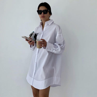 Blusa Clásica Blanca Suelta de Algodón Peinado - Image 3
