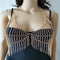 Heavy Industry Alloy Rhinestone Pendant Chest Chain Gold