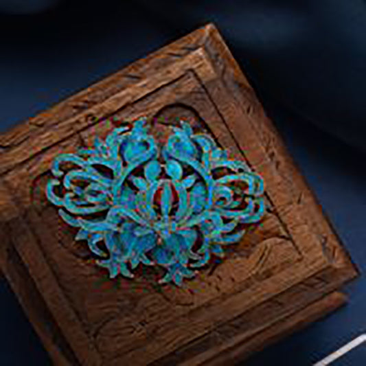 Broche Vintage con Flor de Loto Azul y Cierre de Pecho Esmaltado