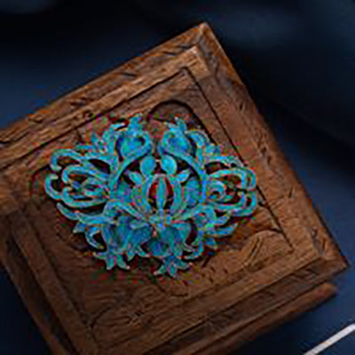 Broche Vintage con Flor de Loto Azul y Cierre de Pecho Esmaltado