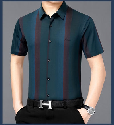 Camisa Casual de Hombre Verano Rayas Contraste Suelta - Image 6