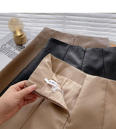 Pantalón de Cuero PU Cintura Alta Pierna Ancha Estilo Minimalista - Image 9
