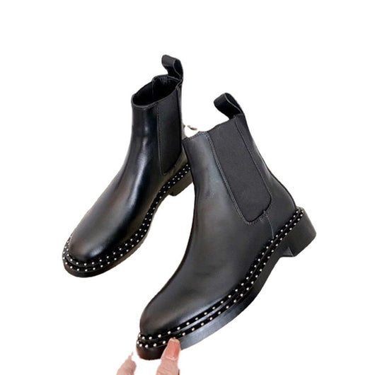 Botas Cortas de Cuero Estudadas Estilo Británico para Mujer - Image 6