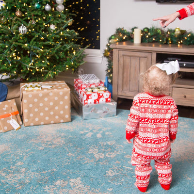 Red and white Christmas loungewear pajama set with reindeer and snowflake fair isle pattern. - Image 13