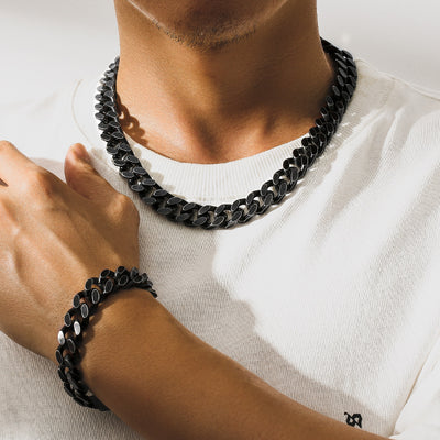 Cadena Cubana Doble Cara en Acero Titanio para Hombre