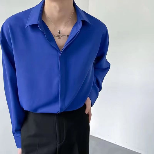 Camisa Suelta de Manga Larga en Seda de Hielo para Hombre - Image 13