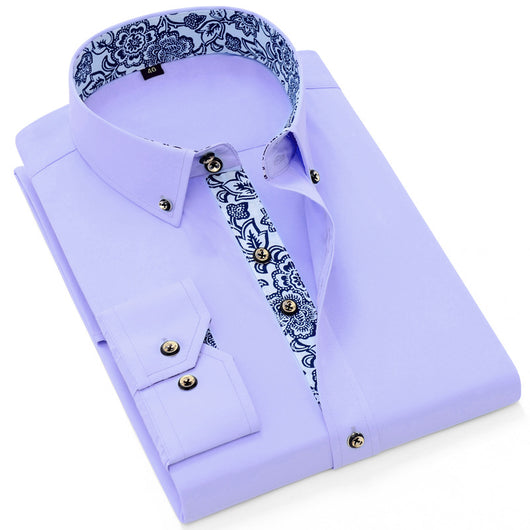 Camisa Business Casual de Manga Larga con Cuello Porcelana Azul y Blanco para Hombre - Image 10