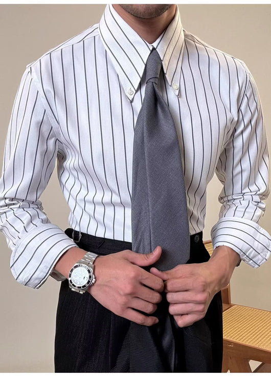 Camisa Casual Retro de Rayas Blancas para Hombre - Image 10