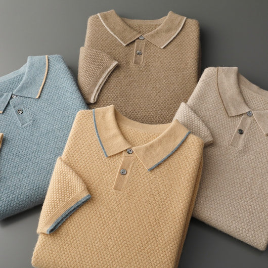 Suéter de Cashmira para Hombre con Cuello de Solapa y Mangas Cortas - Image 8