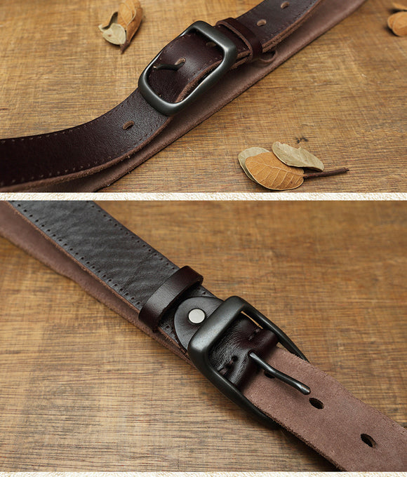 Cinturón de Cuero Genuino con Hebilla de Pasador - Estilo Retro Casual