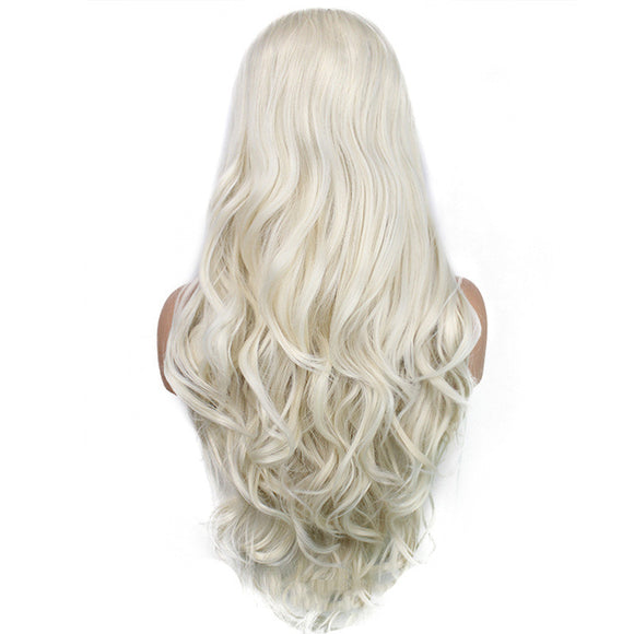 Peluca Frontal de Encaje Volumen Ondulado Fibra Sintética Beige