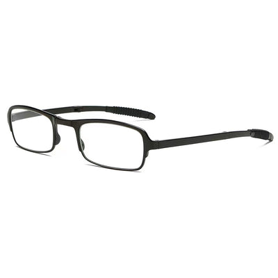 Two pairs of folding anti-blue light reading glasses, one brown and one black, partially folded on a white surface. - Image 11