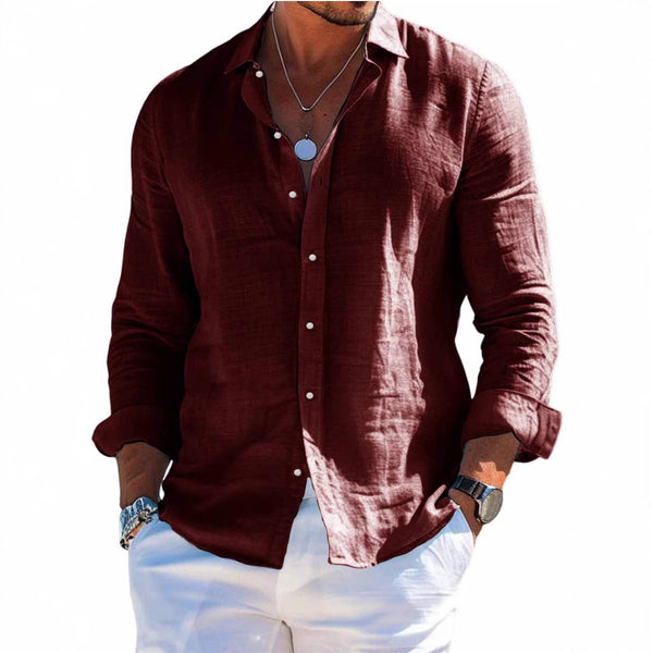Camisa de Playa Manga Larga con Solapa - Diseño Liso Masculino