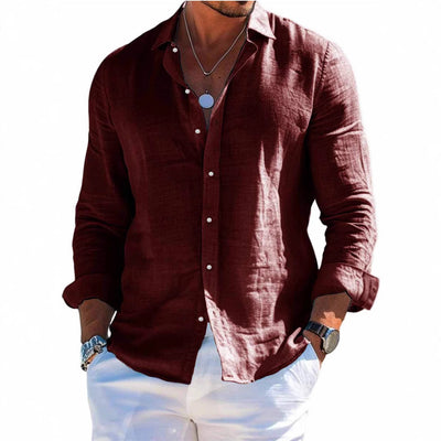 Camisa de Playa Manga Larga con Solapa - Diseño Liso Masculino