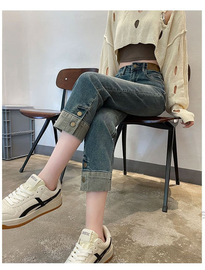 Pantalones Vaqueros Rectos de Cintura Alta Holgados para Mujer - Image 21