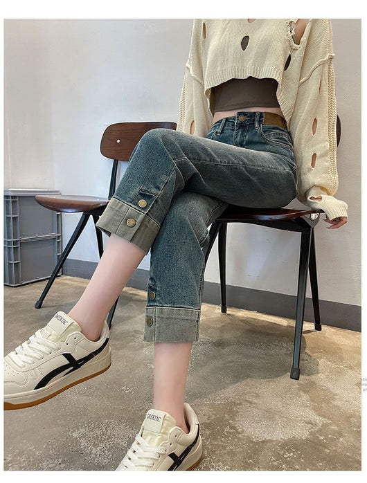 Pantalones Vaqueros Rectos de Cintura Alta Holgados para Mujer - Image 21
