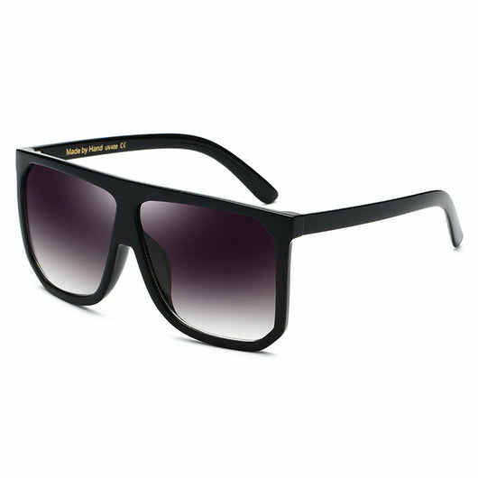 Large frame flat top sunglasses with black frames, brown gradient lenses, and subtle leopard print detail. - Image 30