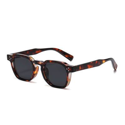 Black square-frame sunglasses with bright yellow lenses and small silver studs on the front corners. - Image 8