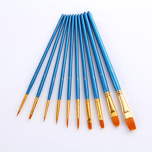 Set de 10 Brochas Perladas Azul Nylon para Óleo y Gouache