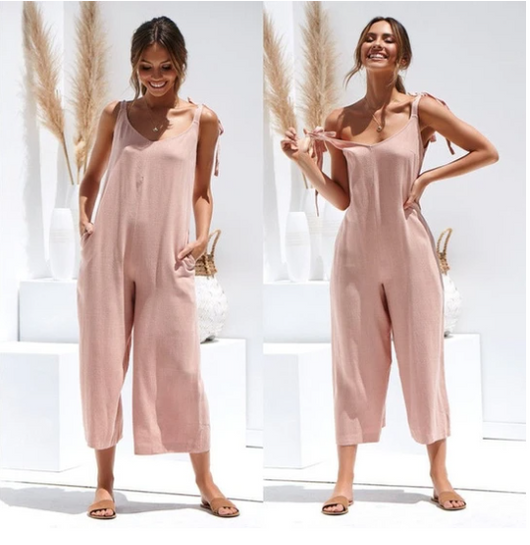Pantalones Casuales de Pierna Ancha con Tirantes para Mujer - Image 9