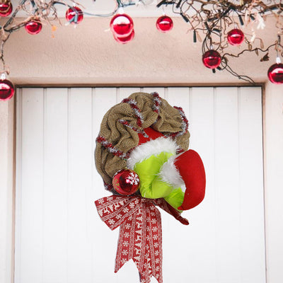 Corona Navideña con Piernas de Papá Noel - Decoración Puerta Reutilizable con Lazo - Image 3